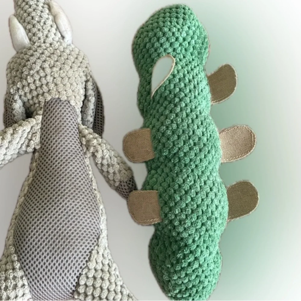 🐛 Plush Green and Tan Caterpillar Dog Toy